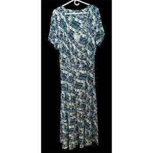 Soft Surroundings 2X Joanna Faux Wrap Maxi Dress Teal V-Neck S/S Abstract Print